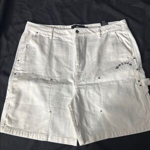 Darc Sport White Jean Shorts with Distressed Details
